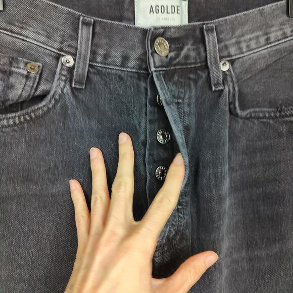 Agolde Lana Jean Womens 27 Straight Leg Black‎ Knee Rip Button Fly High Waist - Picture 4 of 9